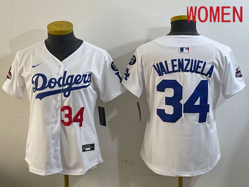 Women Los Angeles Dodgers #34 Valenzuela White Game 2024 Nike MLB Jersey style 12093